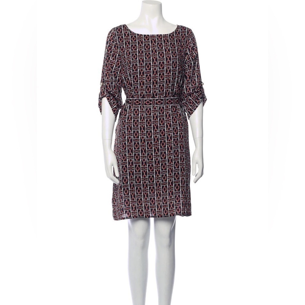 Moussy New Size 6 Shift Dress Red Black Chain Link Print Pockets 3/4 Sleeves - Picture 3 of 14